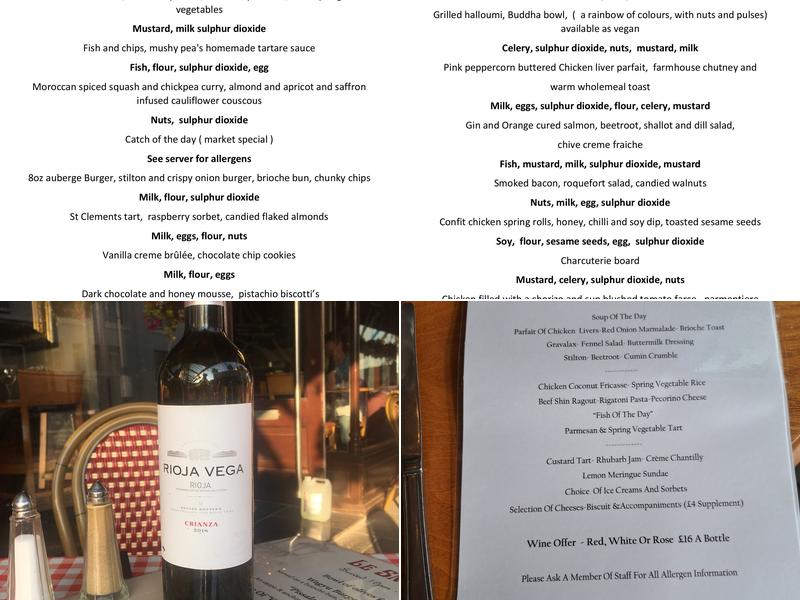 Auberge Brasserie Menu