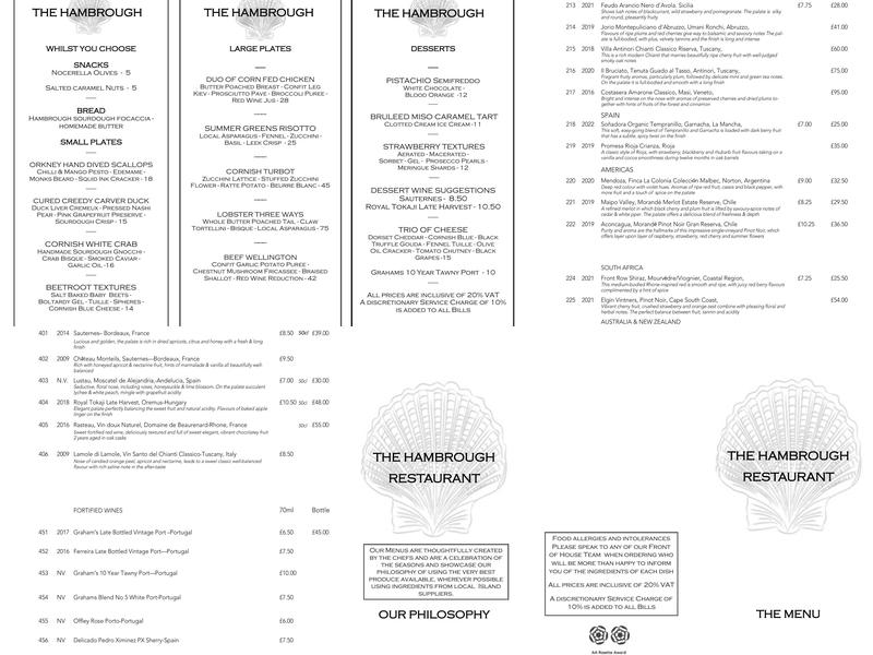 The Hambrough Restaurant and Bar with Rooms Menu
