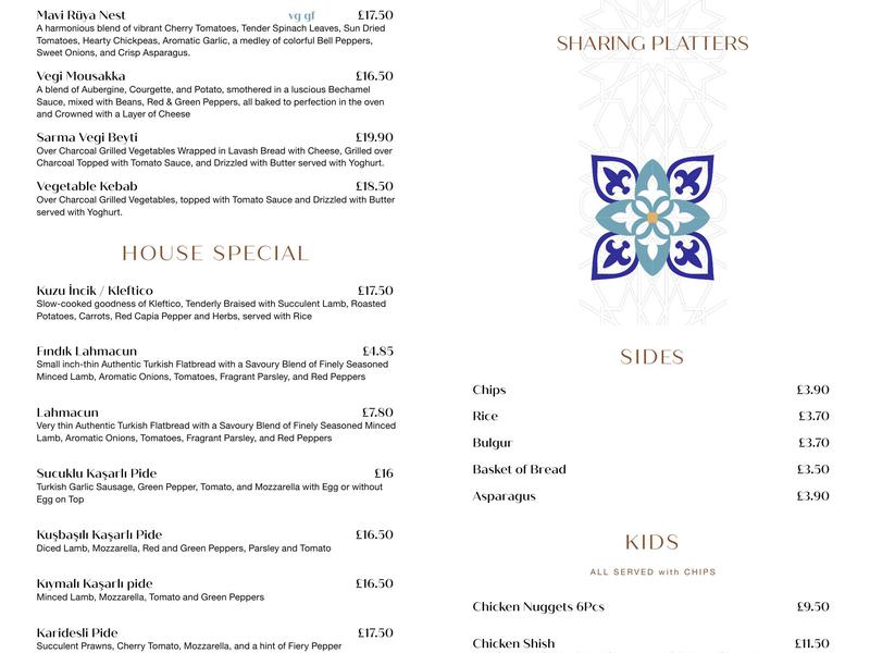 Mavi Ruya - Turkish Bar & Grill Menu