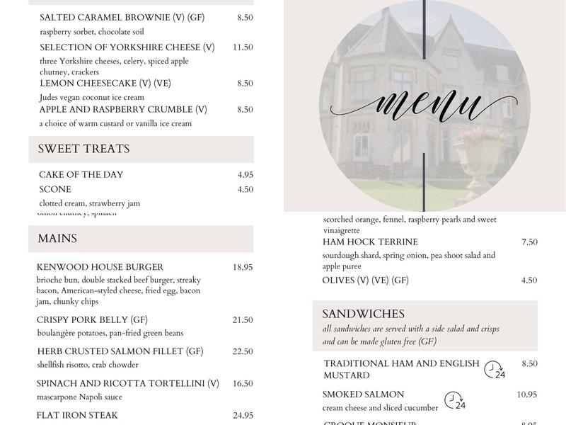 Lakeview Restaurant At The Mercure Kenwood Hall Hotel Menu