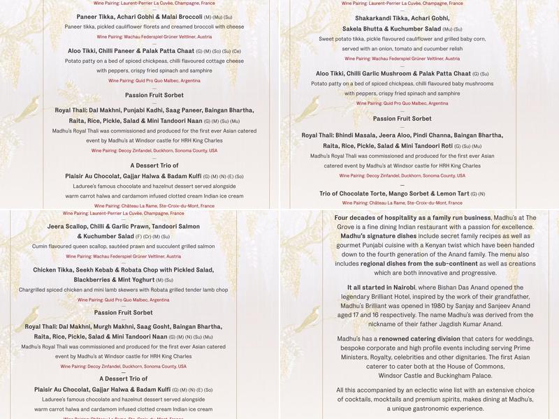 Madhu’s at The Grove Menu