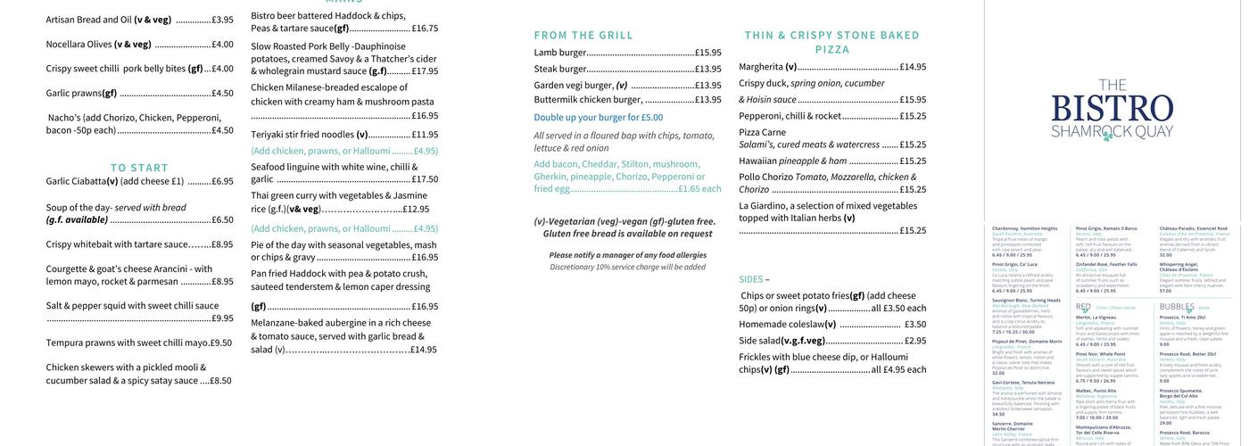Bistro at Shamrock Quay Menu