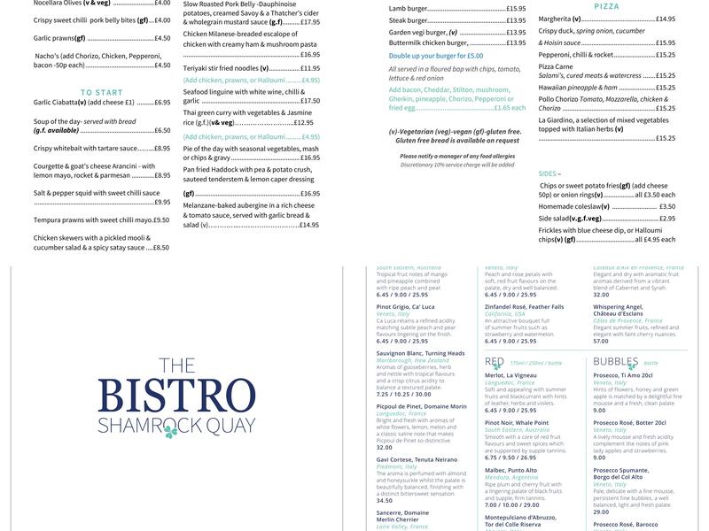 Bistro at Shamrock Quay Menu