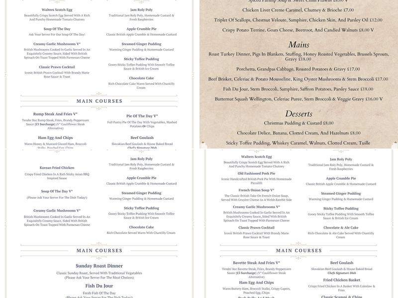 Walters at the Wheatsheaf Menu
