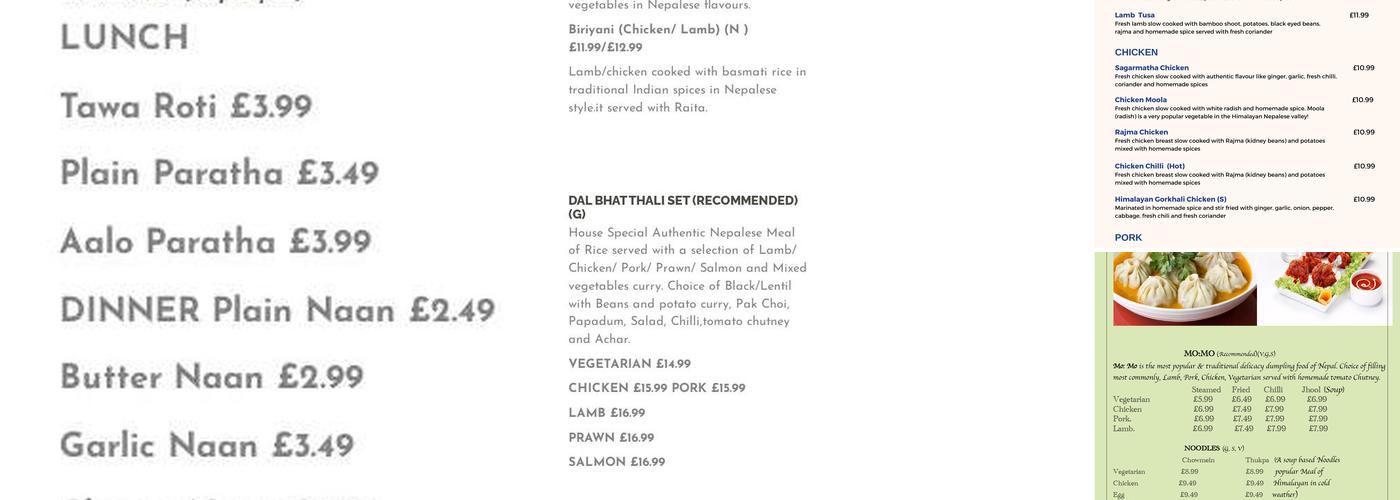 Everest Gurkha Nepalese Restaurant Menu