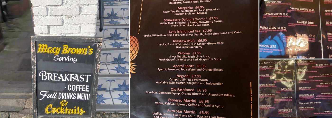 Macy Brown's - Cocktail Bar Whitby Menu