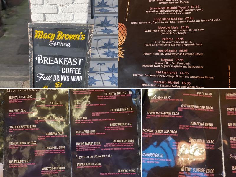 Macy Brown's - Cocktail Bar Whitby Menu