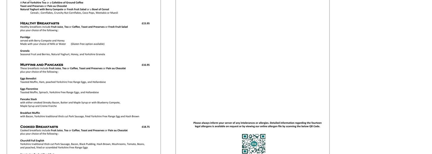 The Piano Restaurant at The Churchill Hotel Menu