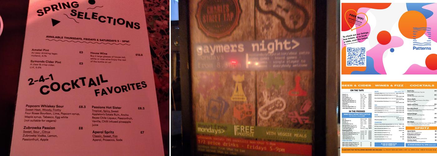 Patterns, Brighton Menu