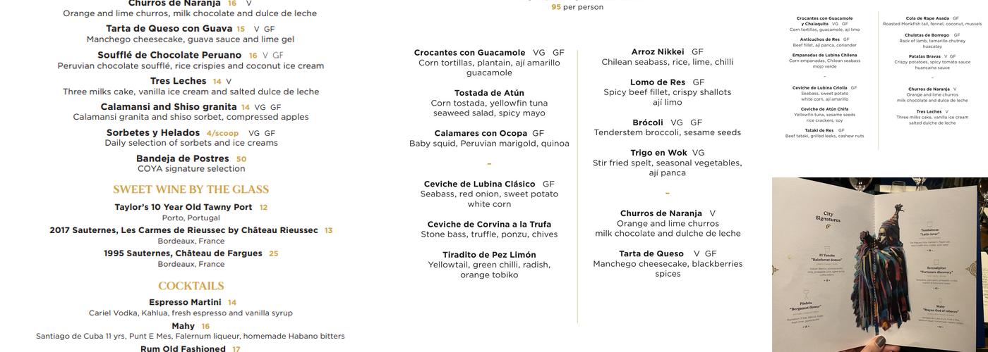 COYA City Menu