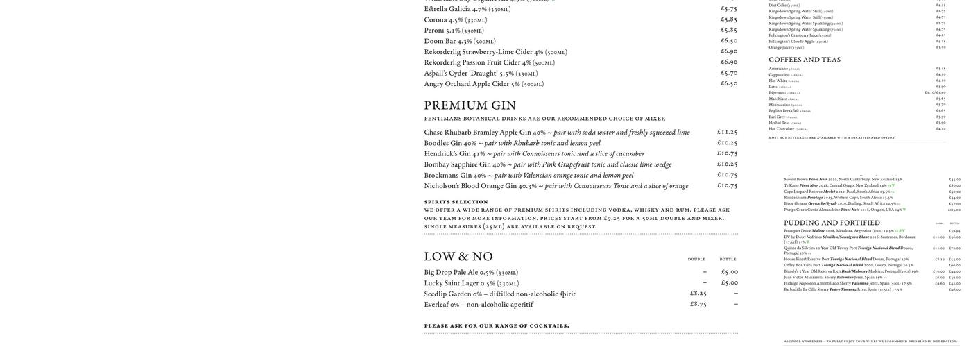 El Vino Blackfriars Menu