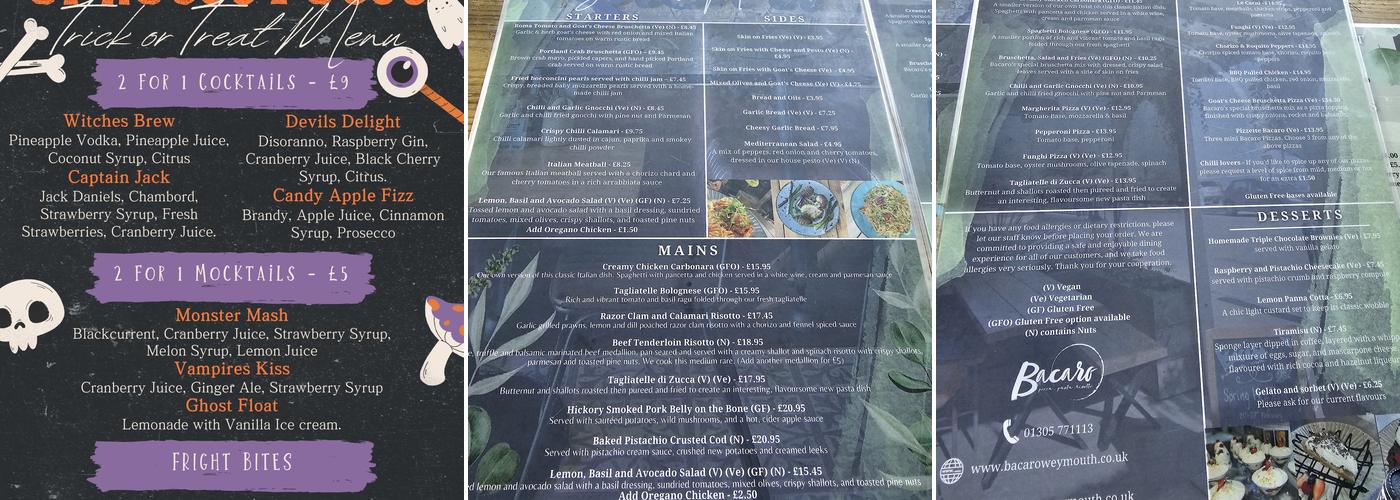 Bacaro Weymouth Menu