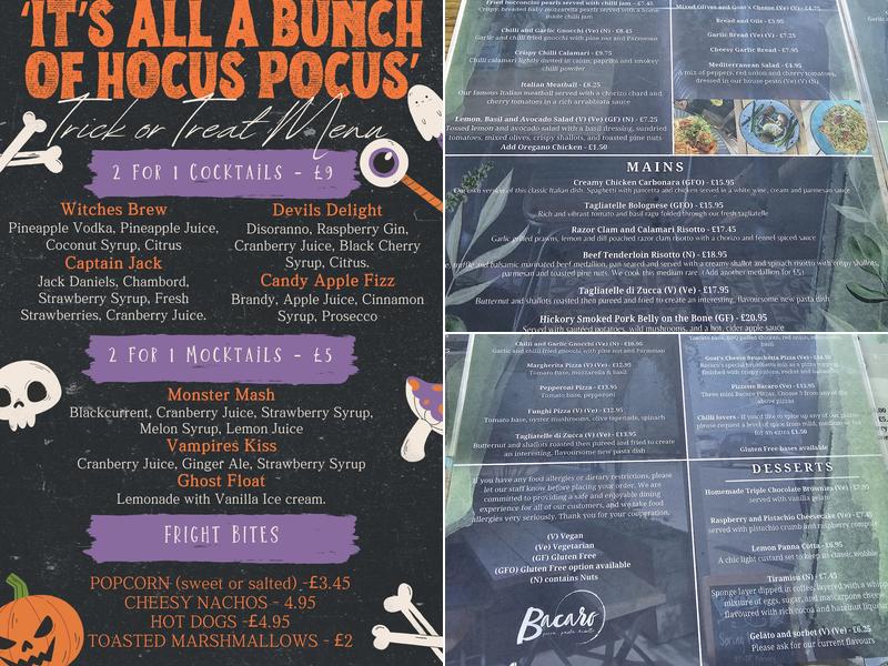 Bacaro Weymouth Menu