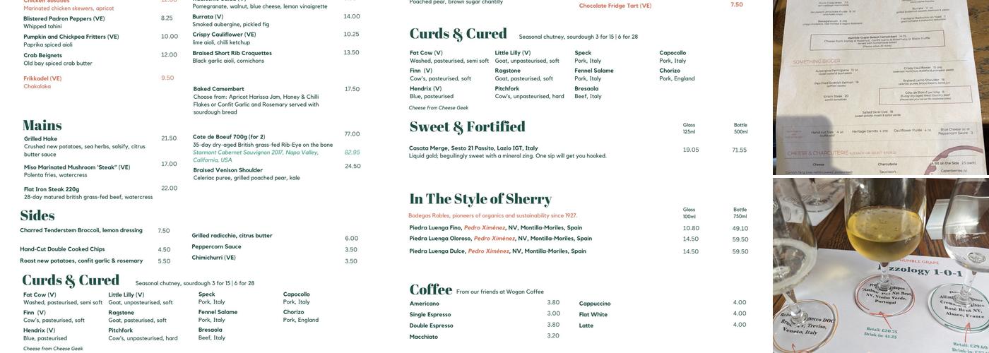 Humble Grape Islington Menu