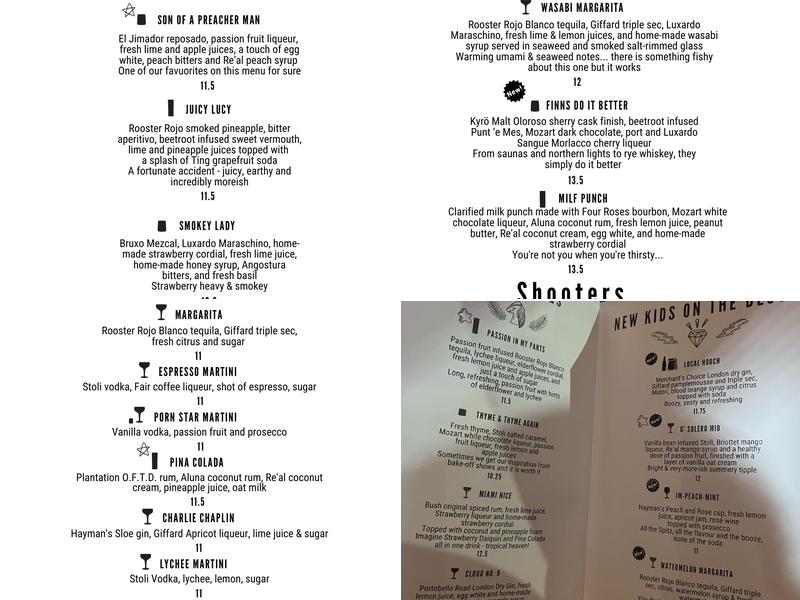 Lost & Found Bar Menu
