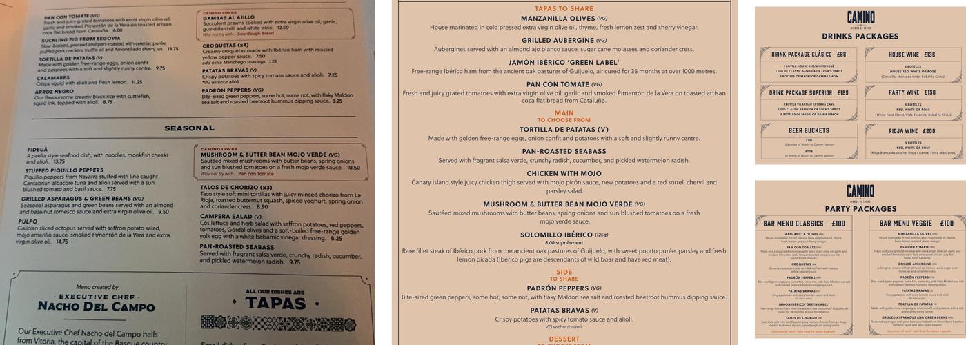 Camino Monument Menu