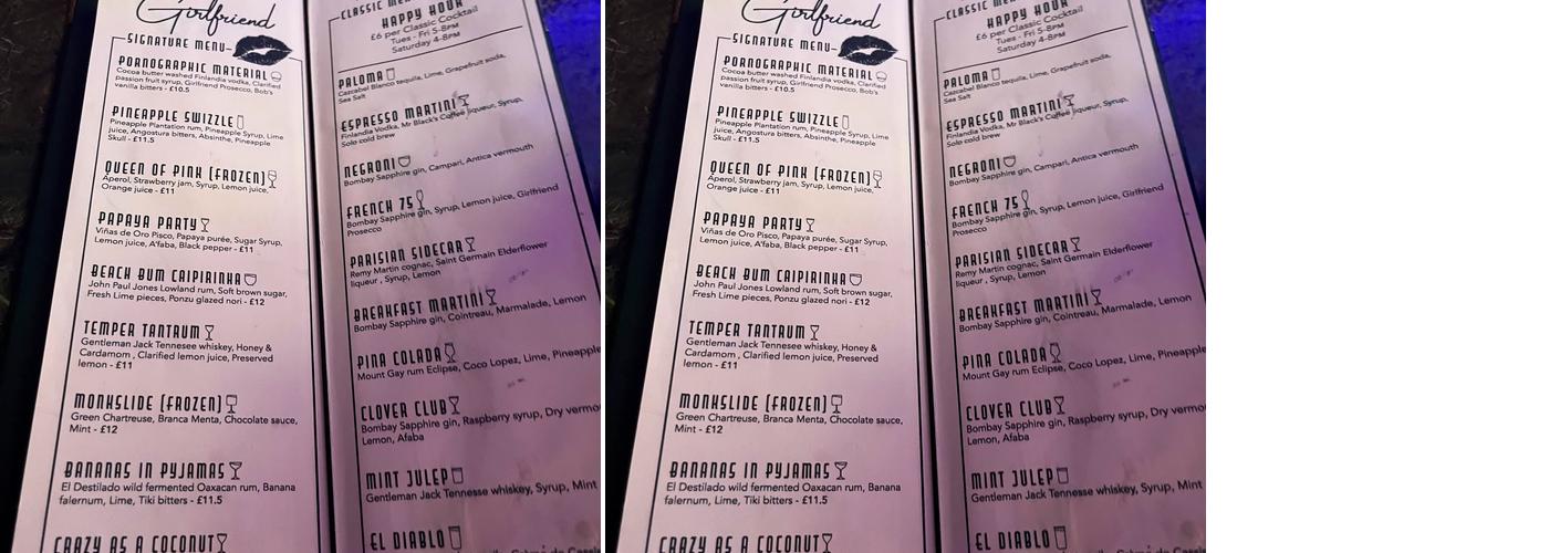 Girlfriend Clapham Menu