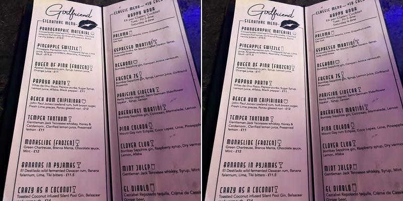 Girlfriend Clapham Menu