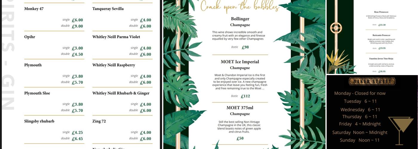 Baker Street Preston Menu