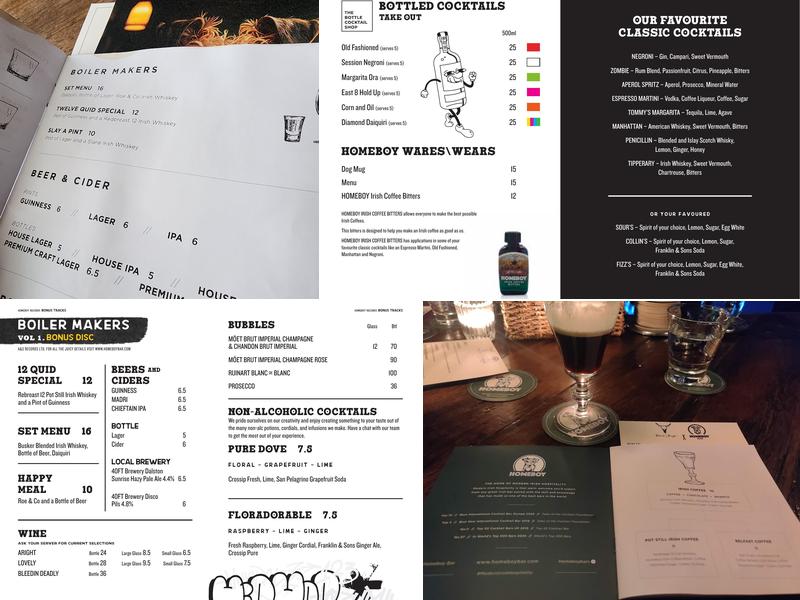Homeboy Bar - Islington Menu