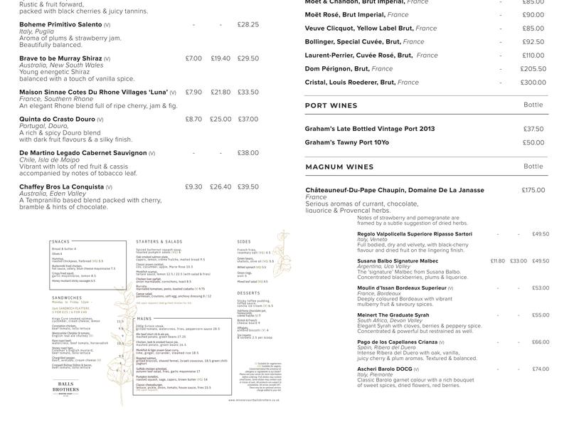 Balls Brothers Minster Court Menu