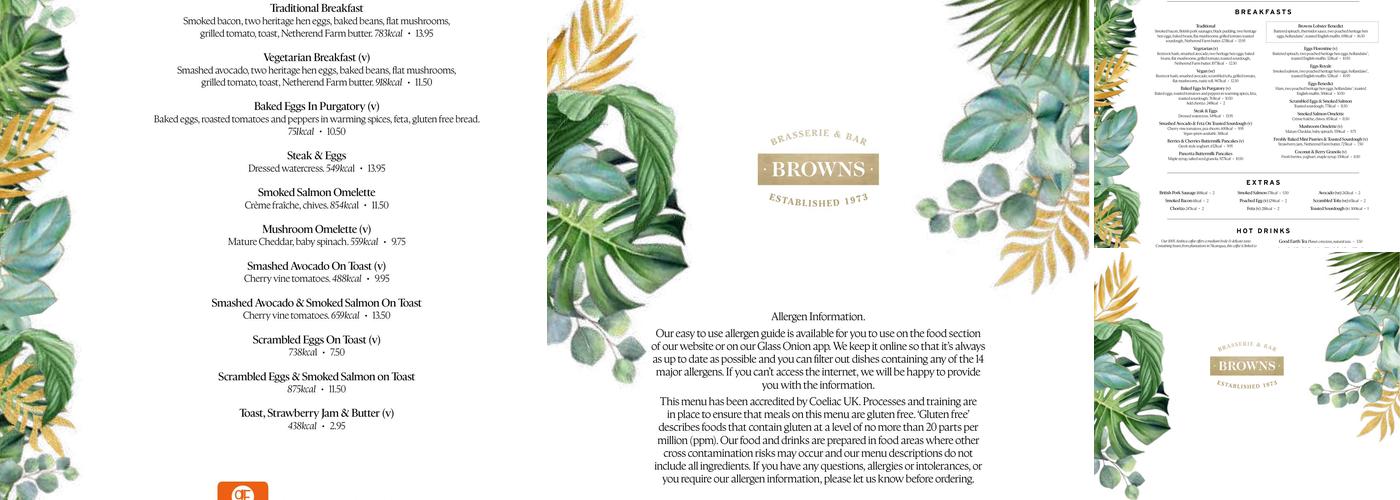 Browns Old Jewry Menu