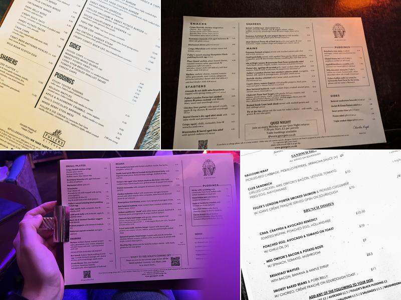 The George IV, Chiswick Menu
