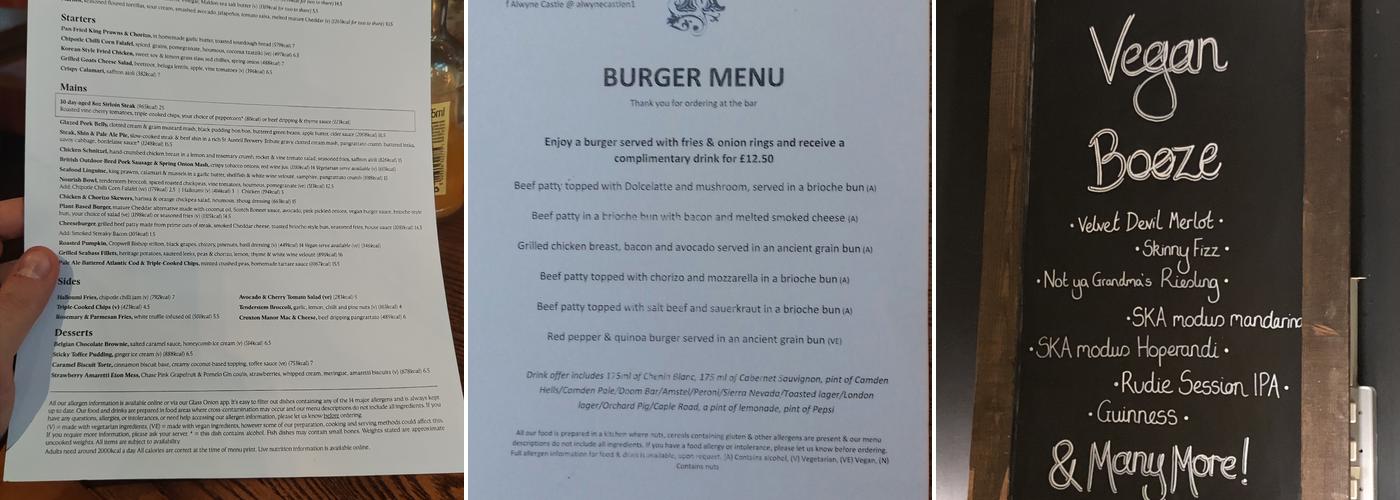 The Alwyne Castle Menu