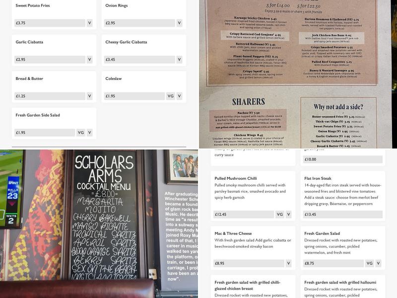 The Scholars Arms Menu