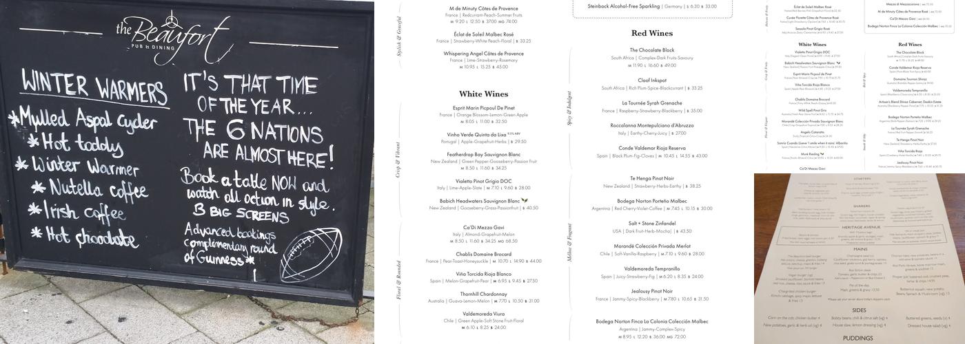 The Beaufort Pub Menu