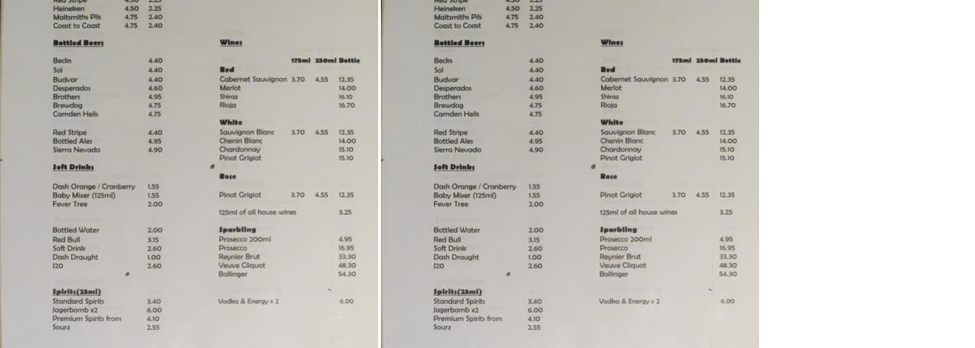 Trinity Menu