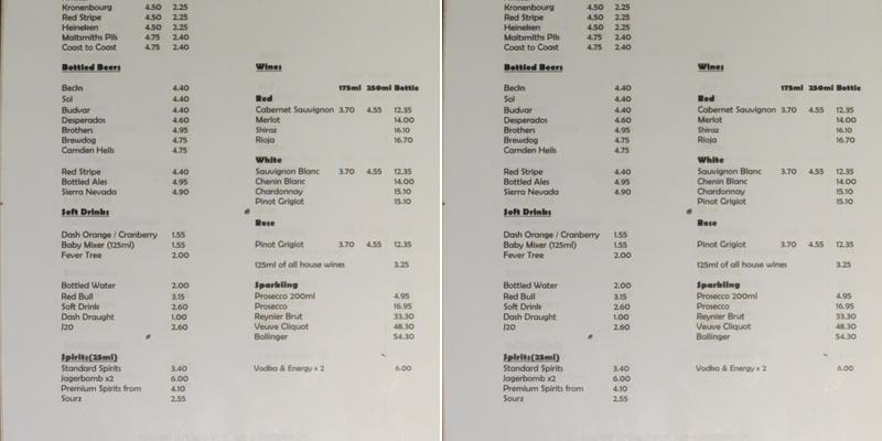 Trinity Menu