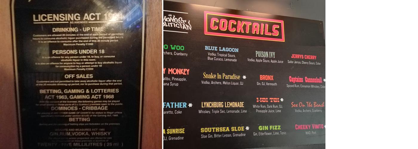 The Honest Politician Menu