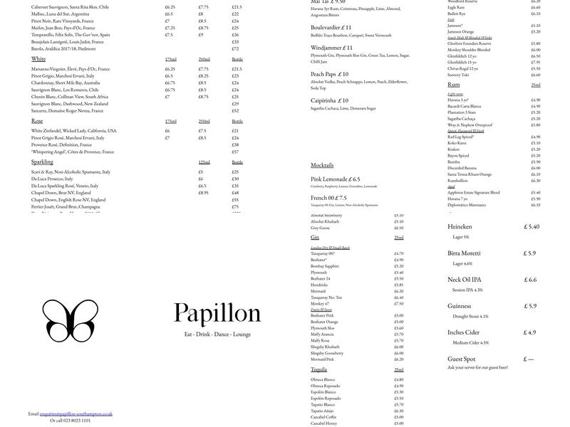 Papillon Menu