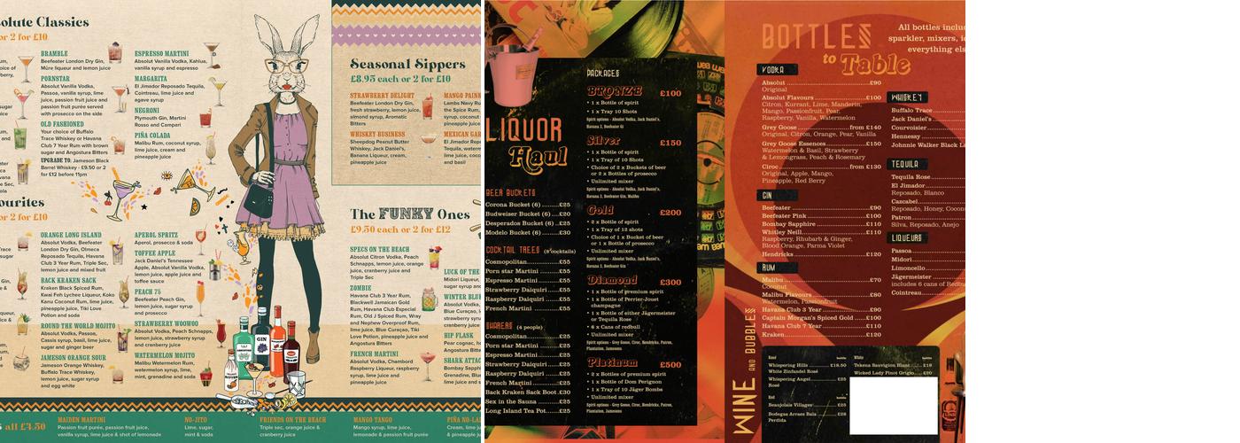 Orange Rooms Southampton Menu