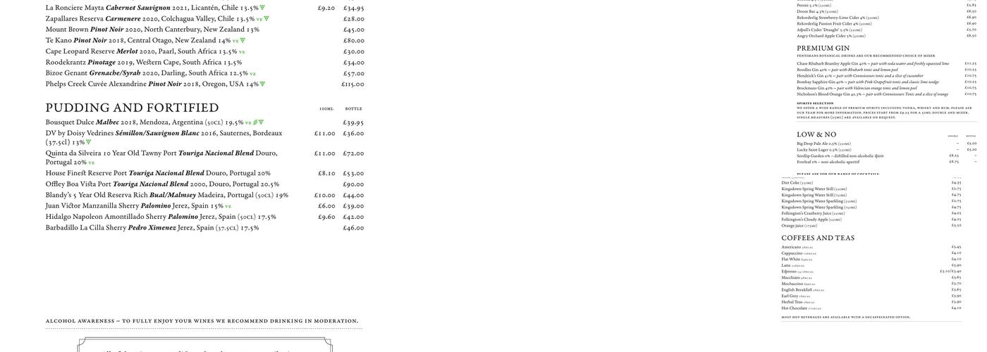 El Vino Fleet Street Menu
