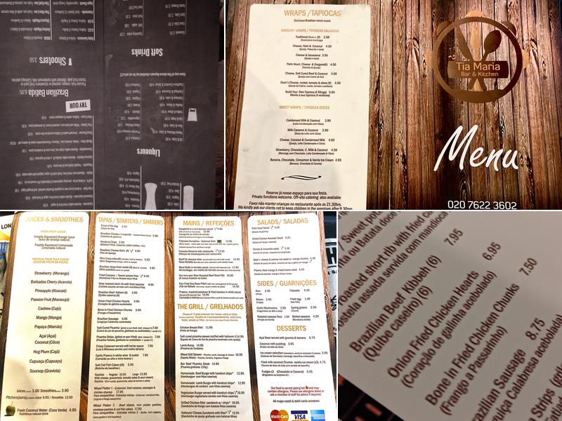 Tia Maria - Brazilian Bar & Restaurant London Menu