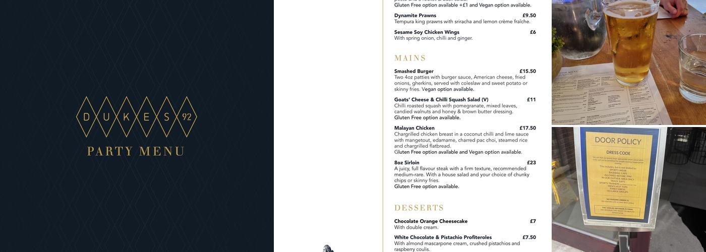 Dukes 92 Menu