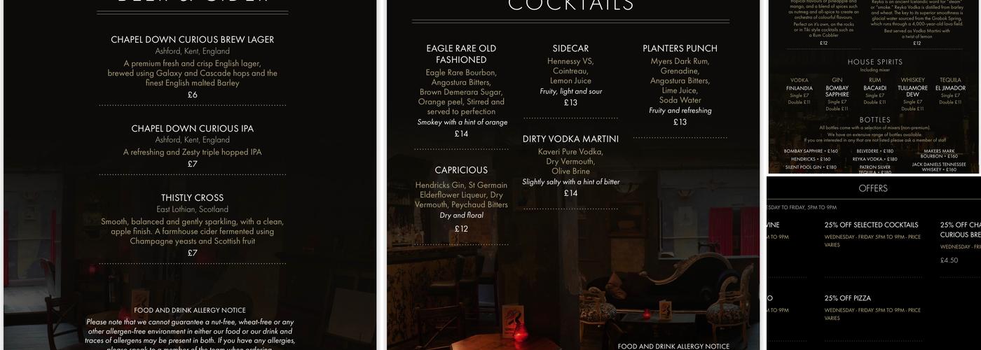 The Lucky Pig Cocktail Bar Menu