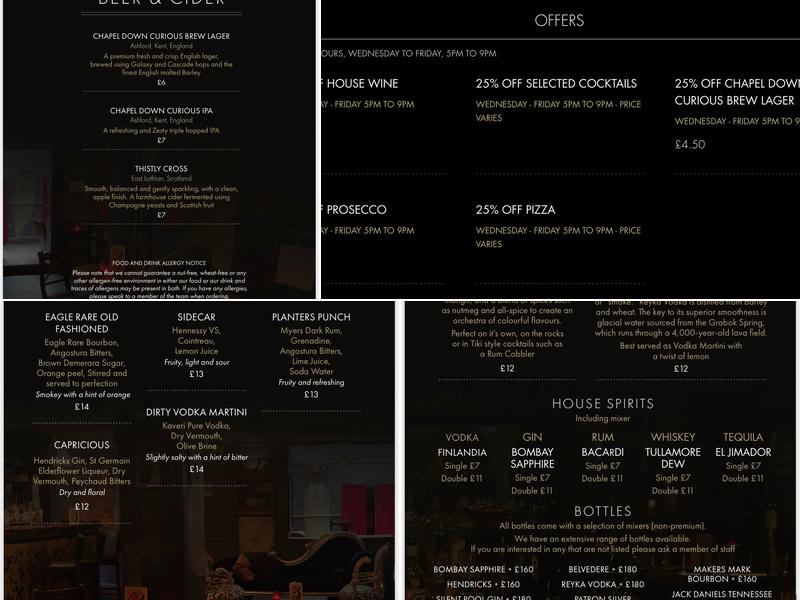 The Lucky Pig Cocktail Bar Menu