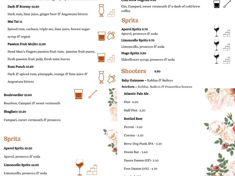 The Urban Fox Bar Cheltenham Menu