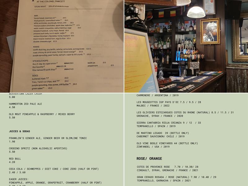 The Colonel Fawcett Menu