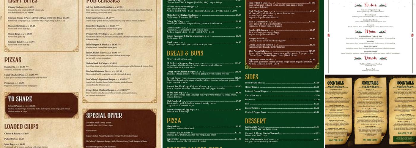 Mccaffertys Bar & Restaurant Menu