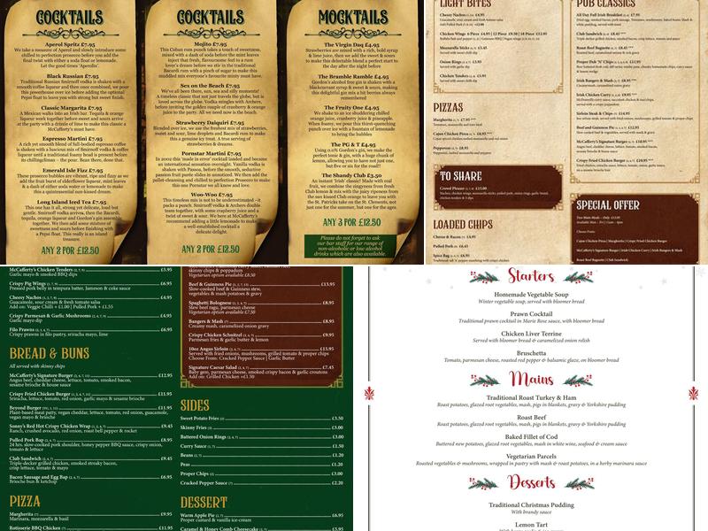 Mccaffertys Bar & Restaurant Menu