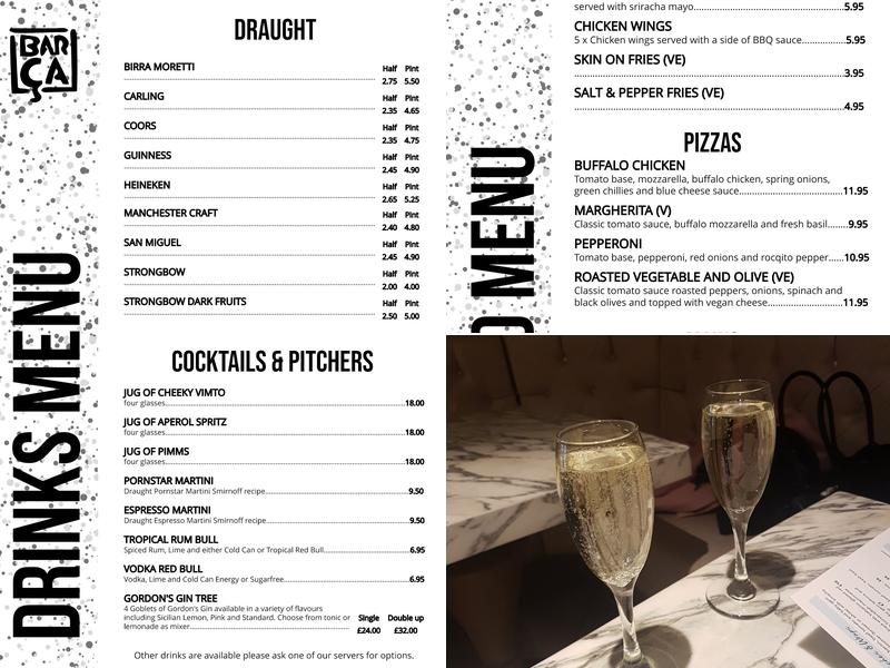 Barça - Canal-side Bar, Castlefield - Manchester Menu