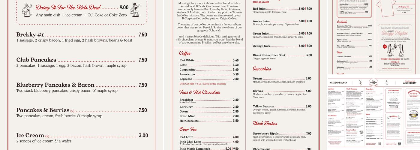 The Breakfast Club Hackney Wick Menu