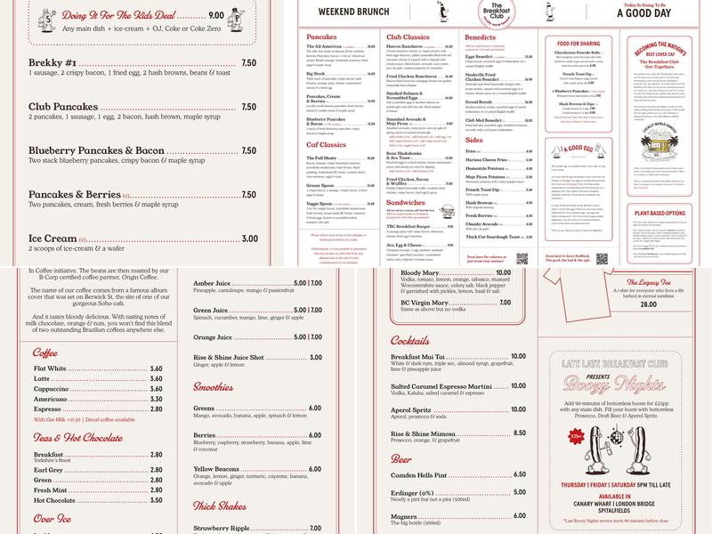 The Breakfast Club Hackney Wick Menu