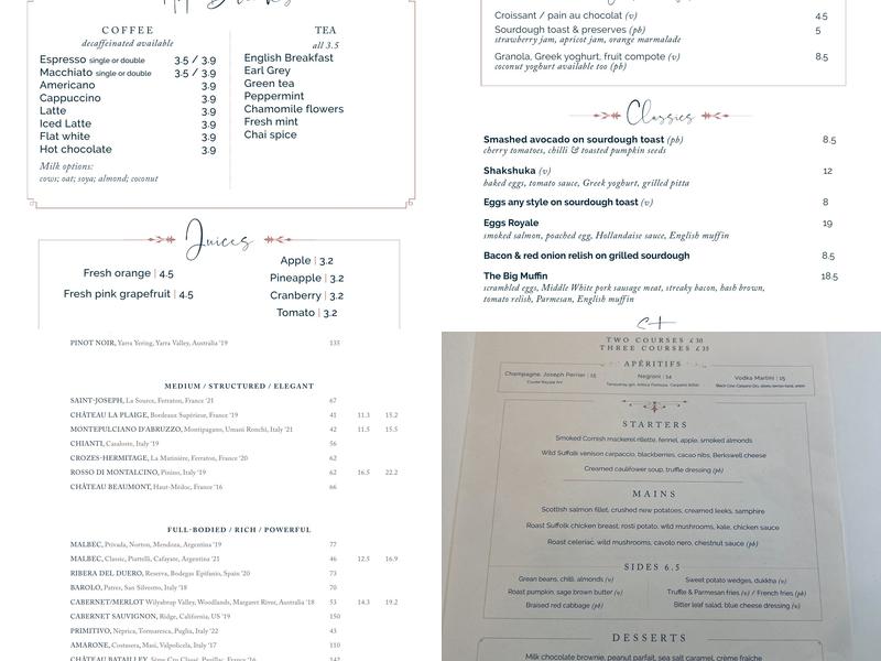 The Botanist Sloane Square Menu