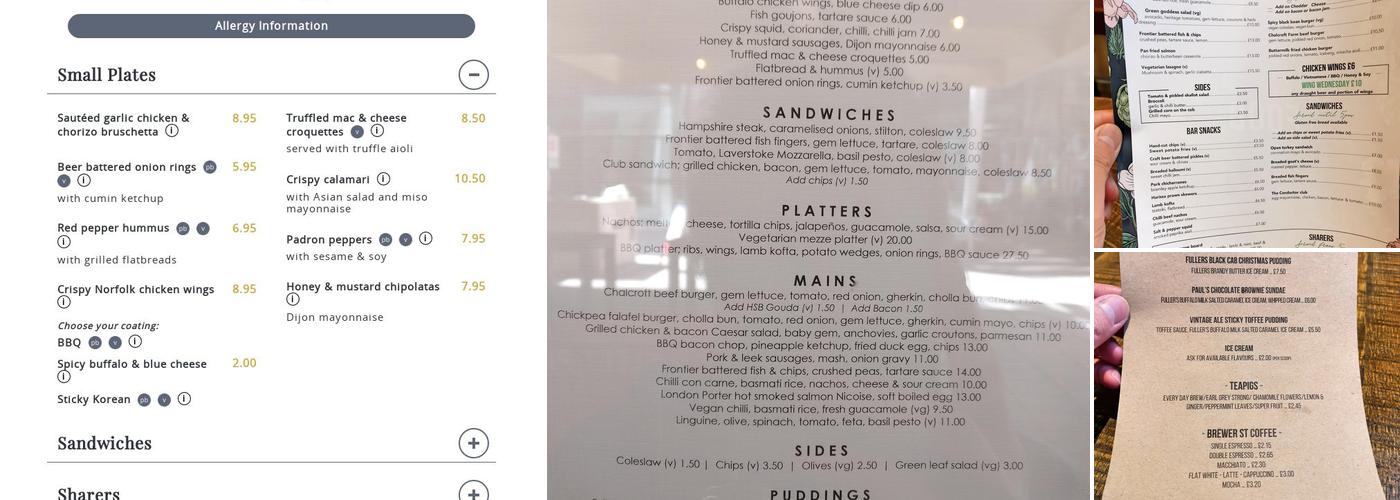 The Conductor, Farringdon Menu