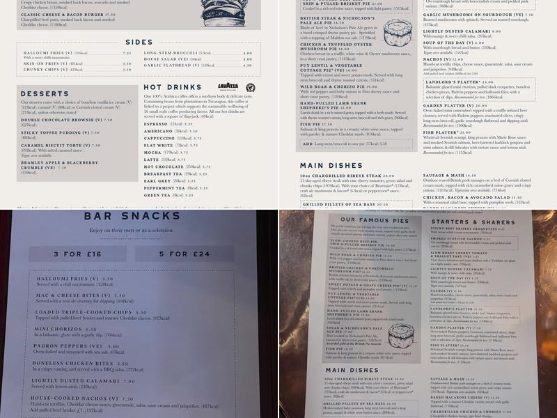 The King's Head Menu